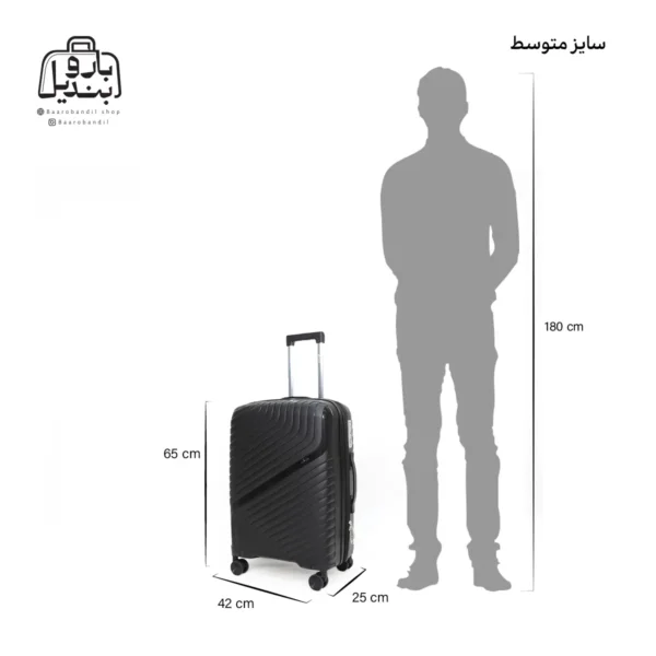 تصویر اختصاصی از چمدان سایز متوسط پاور در رنگ مشکی با سایزبندی