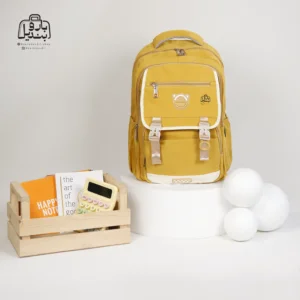 تصویر اختصاصی از نمای جلوی کوله پشتی مدرسه کریس بلا 1026 در طرح ساده در رنگ خردلی