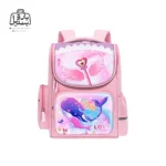 تصویر اختصاصی از نمای جلوی کوله پشتی مدرسه دلفین 1019 سایز بزرگ در رنگ صورتی