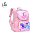 تصویر اختصاصی از نمای جلو و کناری کوله پشتی مدرسه دلفین 1019 سایز بزرگ در رنگ صورتی