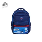 تصویر اختصاصی از نمای جلوی کوله پشتی مدرسه سان ایت 0253 در طرح کوسه در رنگ سرمه ای