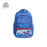 تصویر اختصاصی از نمای جلوی کوله پشتی مدرسه سان ایت طرح دایناسور و آتش فشان 0270 در رنگ آبی