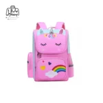 تصویر اختصاصی از نمای جلوی کوله پشتی مدرسه یونیکورن رنگین کمان 1007 سایز بزرگ در رنگ صورتی