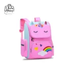 تصویر اختصاصی از نمای جلو و کناری کوله پشتی مدرسه یونیکورن رنگین کمان 1007 سایز بزرگ در رنگ صورتی