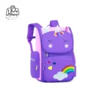 تصویر اختصاصی از نمای جلو و کناری کوله پشتی مدرسه یونیکورن رنگین کمان 1007 سایز بزرگ در رنگ بنفش
