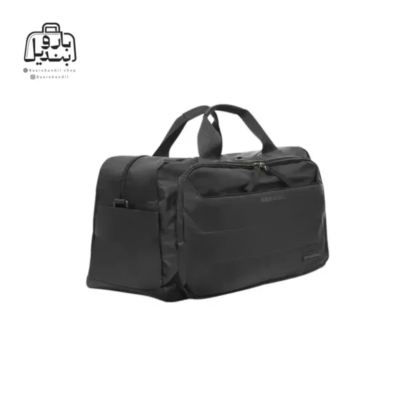 تصویر اختصاصی از نمای جلو و کناری ساک ورزشی فوور کد 1713-20 در رنگ مشکی