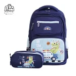 تصویر اختصاصی از نمای جلوی کوله پشتی مدرسه هونکا ۲۶۱۹ طرح دایناسور در رنگ سرمه‌ای همراه با جامدادی