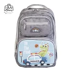 تصویر اختصاصی از نمای جلوی کوله پشتی مدرسه هونکا ۲۶۱۹ طرح دایناسور در رنگ طوسی