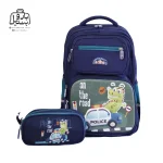 تصویر اختصاصی از نمای جلوی کوله پشتی مدرسه هونکا ۲۶۱۹ طرح دایناسور در رنگ سبز همراه با جامدادی