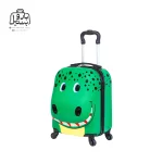 تصویر اختصاصی از نمای جلو و کناری همراه با دستهٔ ترولی (کشنده) چمدان بچگانه داییناسور در رنگ سبز