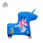 تصویر اختصاصی از نمای جلویی چمدان کودک اسکوتری unicorn در رنگ آبی