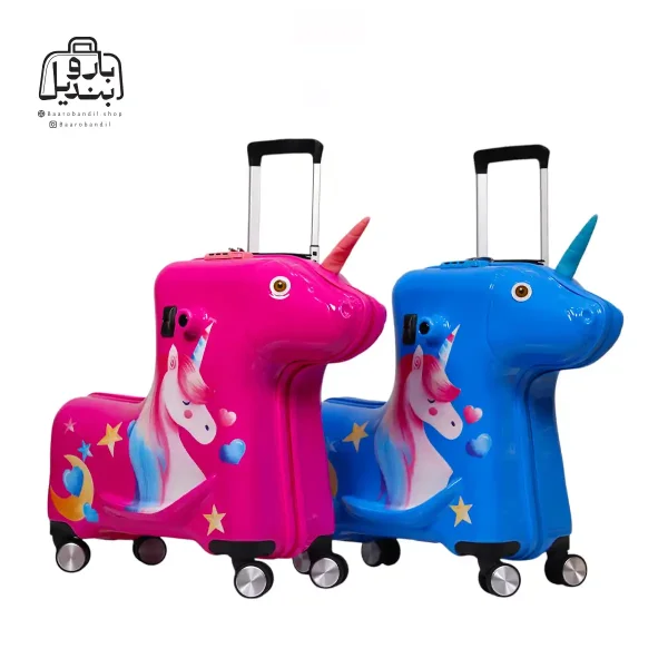 تصویر اختصاصی از چمدان کودک اسکوتری طرح unicorn در رنگ صورتی و آبی