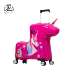 تصویر اختصاصی از نمای جلو و کناری چمدان کودک اسکوتری طرح unicorn در رنگ صورتی