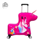 تصویر اختصاصی از نمای جلویی چمدان کودک اسکوتری unicorn در رنگ صورتی