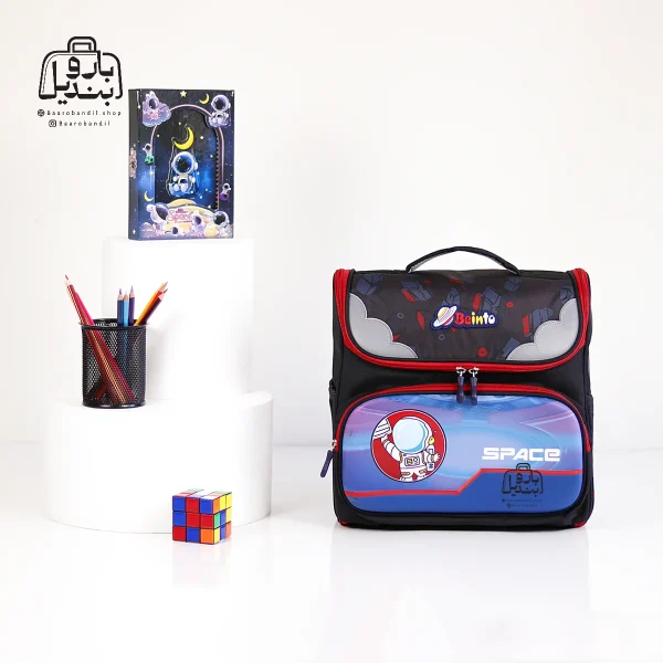 تصویر اختصاصی از نمای جلوی کوله پشتی مدرسه beinto کد ۲۳۶۶ در رنگ مشکی