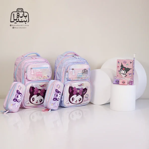 تصویر اختصاصی از نمای جلوی کوله پشتی مدرسه هونکا ۲۶۱۹ طرح کرومی در رنگ صورتی آبی