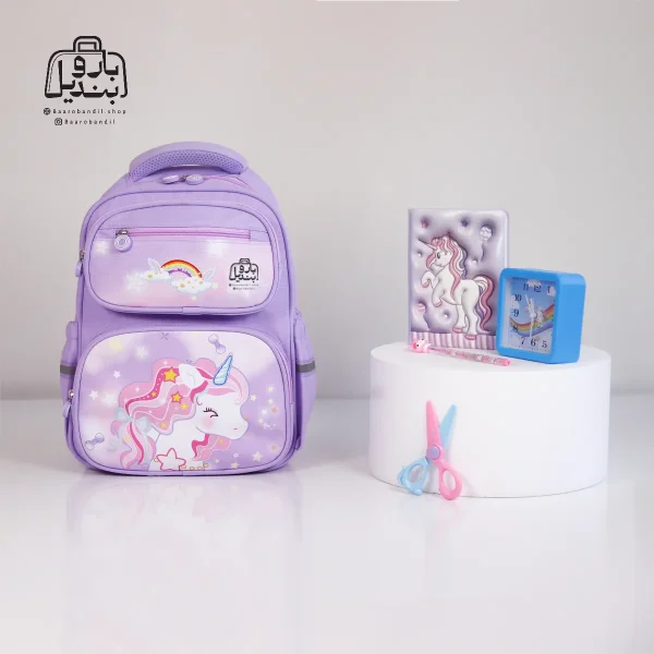 تصویر اختصاصی از نمای جلوی کوله پشتی مدرسه kamiqi کد ۸۲۲۱ در رنگ یاسی