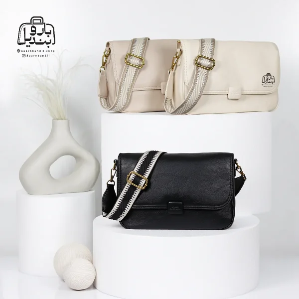 تصویر اختصاصی از نمای جلوی کیف دوشی زنانه موجیتو کد 88119 در رنگ مشکی سفید کرم