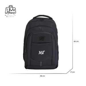 تصویر اختصاصی از نمای جلوی کوله‌پشتی ۳۶۱ کد ۱۷۸۹ در رنگ مشکی همراه با سایزبندی