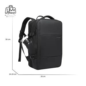تصویر اختصاصی از نمای جلو و کناری کوله بنج کد 1908d در رنگ مشکی همراه با سایزبندی