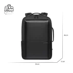 تصویر اختصاصی از نمای جلوی کوله بنج کد s53 در رنگ مشکی همراه با سایزبندی