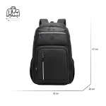 تصویر اختصاصی از نمای جلو کوله‌پشتی کاکا کد ۰۰۰۳ در رنگ مشکی همراه با سایزبندی