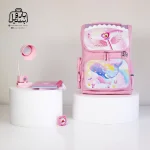 تصویر اختصاصی از نمای جلوی کوله پشتی مدرسه دلفین سایز بزرگ در رنگ صورتی