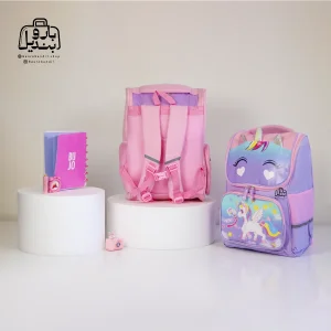 تصویر اختصاصی از نمای پشتی کولهپشتی مدرسه یونیکورن 1019 سایز بزرگ در رنگ صورتی و بنفش