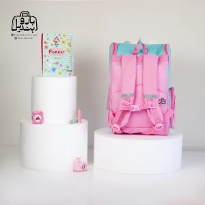 تصویر اختصاصی از نمای پشتی کوله پشتی مدرسه یونیکورن رنگین کمان 1007 سایز بزرگ در رنگ صورتی