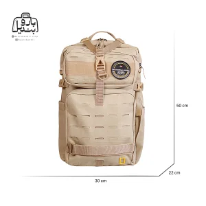 تصویر اختصاصی از نمای جلوی کوله‌پشتی تاکتیکال کد ۴۵۱۲ در رنگ کرمی همراه با سایزبندی