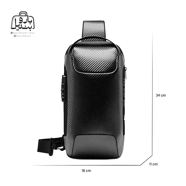 تصویر اختصاصی از نمای جلوی بادی‌ بگ (کراس بادی) بنج پلاس کد ۲۲۰۸۵ در رنگ مشکی با سایزبندی