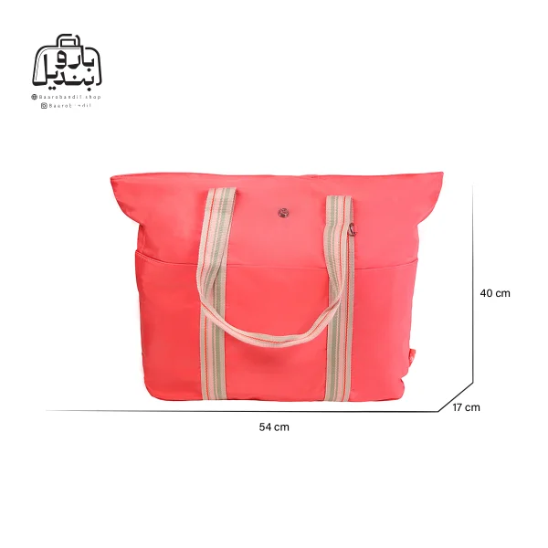 تصویر اختصاصی از نمای جلوی ساک بوبو کد ۳۱۰۳ در رنگ گلبهی همراه با سایزبندی