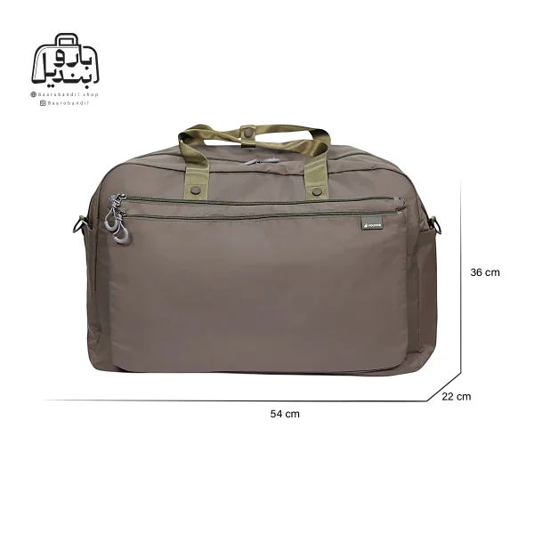 تصویر اختصاصی از نمای جلوی ساک ورزشی فوور کد ۳۳-۲۸۰۲ در رنگ سبز همراه با سایزبندی