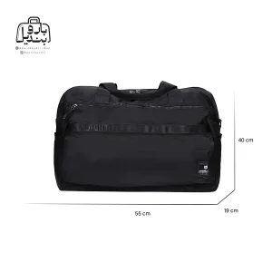 تصویر اختصاصی از نمای جلوی ساک ورزشی ولنتیر کد ۰۵-۱۸۲۱ در رنگ مشکی همراه با سایزبندی