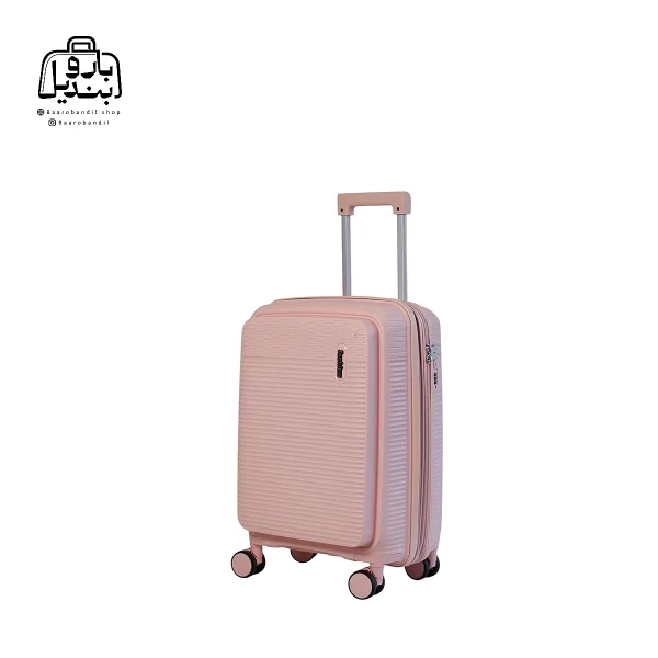 تصویر اختصاصی از نمای جلو و کناری چمدان فشن سایز کوچک (داخل کابین) در رنگ کالباسی