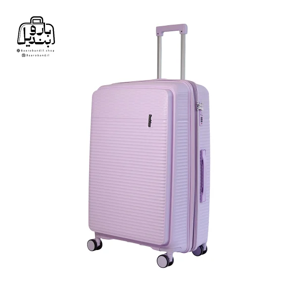 تصویر اختصاصی از نمای جلو و کناری چمدان فشن سایز بزرگ در رنگ یاسی