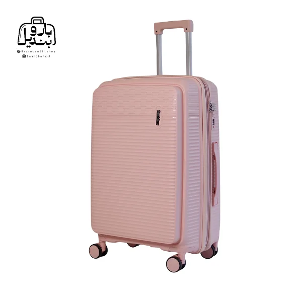 تصویر اختصاصی از نمای جلو و کناری چمدان فشن سایز بزرگ در رنگ کالباسی