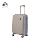 تصویر اختصاصی از نمای جلو و کناری چمدان فشن سایز متوسط در رنگ بژ