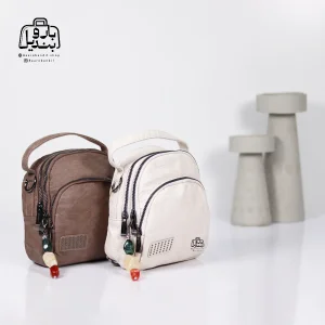 تصویر اختصاصی از نمای جلو و کناری کیف دوشی زنانه موجیتو کد 7652 در رنگ سفید و قهوه‌ای