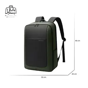 تصویر اختصاصی از نمای جلو و کناری کوله بنج کد 2952 در رنگ مشکی سبز همراه با سایزبندی