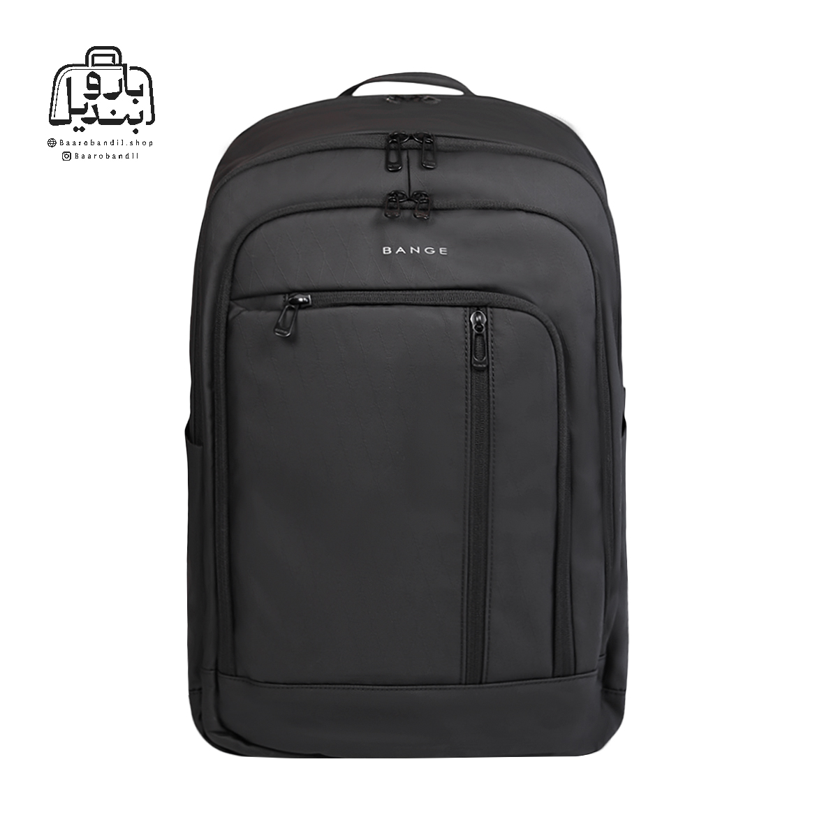 backpack-bange-3076-black-front-1 تصویر اختصاصی از نمای جلویی کولهپشتی بنج کد ۳۰۷۶ در رنگ مشکی