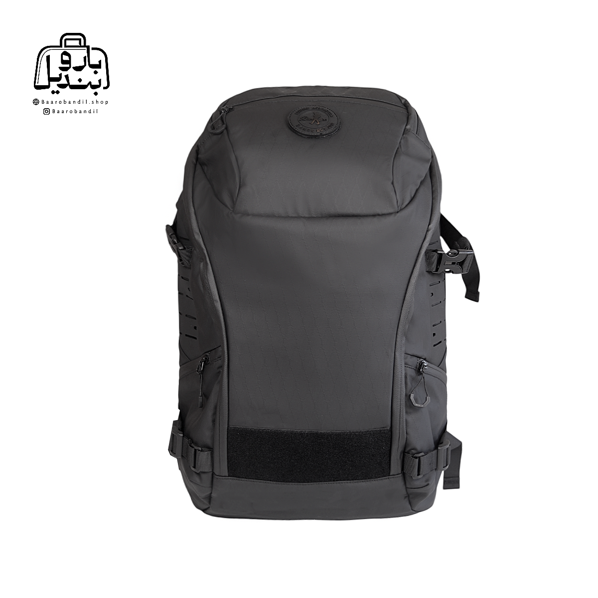 backpack-bange-fw226-black-front تصویر اختصاصی از نمای جلوی کولهپشتی بنج کد fw۲۲۶ در رنگ مشکی