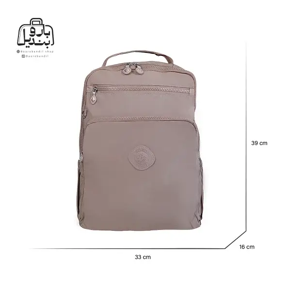 تصویر اختصاصی از نمای جلوی کوله‌پشتی بوبو کد ۱۳۰۴ در رنگ بژ همراه با سایزبندی