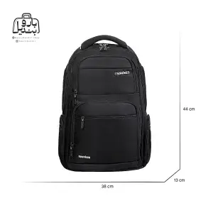 تصویر اختصاصی از نمای جلوی کوله‌پشتی مندوزا کد ۱۰۱ در رنگ مشکی همراه با سایزبندی