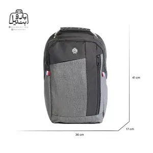 تصویر اختصاصی از نمای جلوی کوله‌پشتی مونکلر کد h۳۲ در رنگ مشکی طوسی همراه با سایزبندی