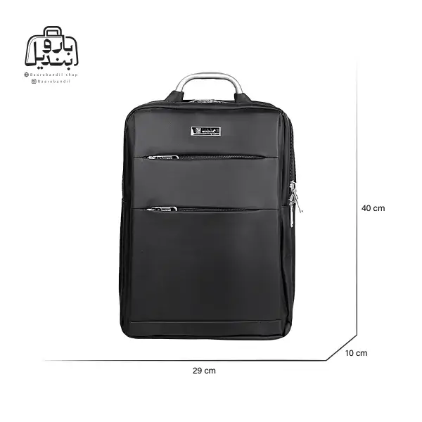 تصویر اختصاصی از نمای جلوی کوله‌پشتی نوژیا کد ۲۶۰۳ در رنگ مشکی با سایزبندی