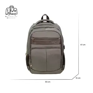 تصویر اختصاصی از نمای جلوی کوله‌پشتی نوژیا کد ۰۲۰۳ در رنگ سبز-طوسی همراه با سایزبندی