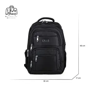 تصویر اختصاصی از نمای جلوی کوله‌پشتی نوژیا کد ۰۲۸۰ در رنگ مشکی همراه با سایزبندی