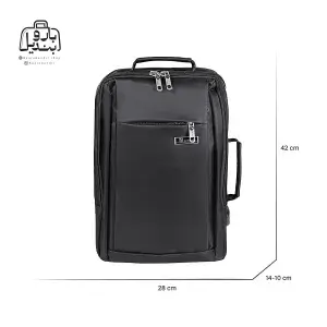 تصویر اختصاصی از نمای جلوی کوله‌پشتی نوژیا کد ۵۹۱۱ در رنگ مشکی همراه با سایزبندی