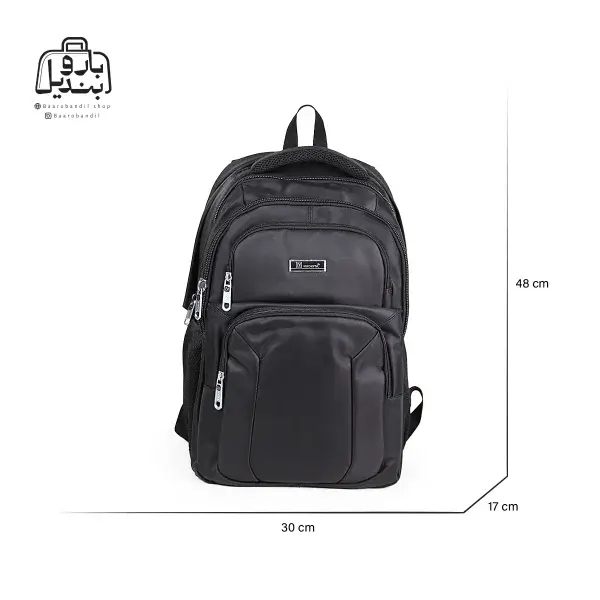 تصویر اختصاصی از نمای جلوی کوله‌پشتی نوژیا کد ۶۶۰۸ در رنگ مشکی با سایزبندی